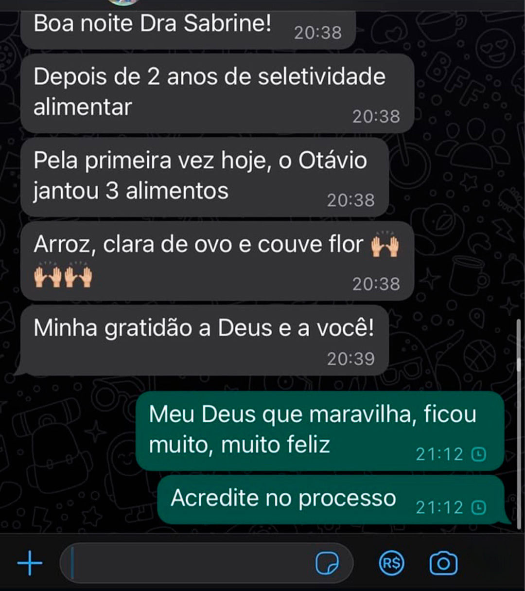 Print de mensagem de WhatsApp de agradecimento da mãe do Otávio